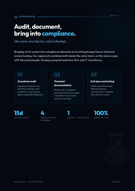 Page 3 of the brochure: audit, document, comply