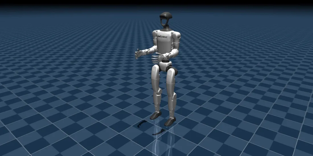 Der humanoide Roboter Unitree G1 in der MuJoCo-Simulation des Labs
