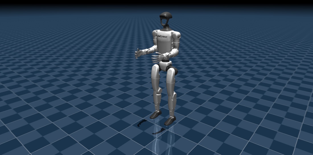 Unitree G1 dans la simulation MuJoCo du lab